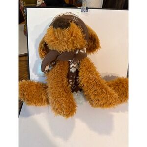 Hugfun International Plush Brown Shaggy Dog Winter Hat Scarf Holiday Stuffed Toy